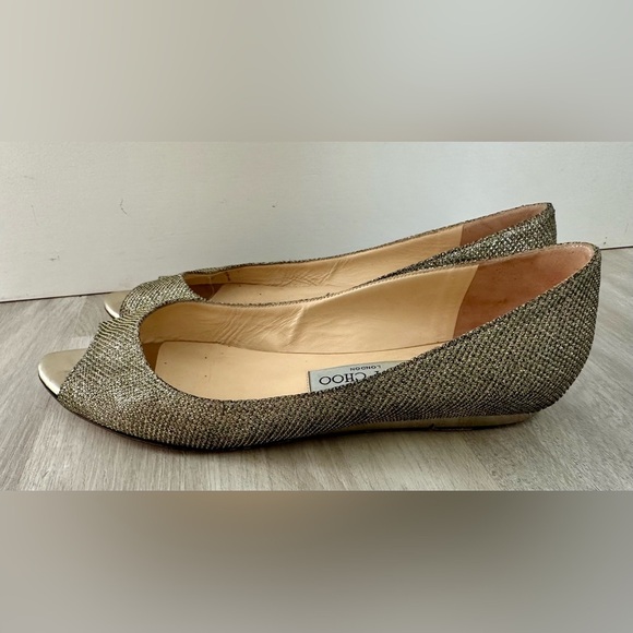 JIMMY CHOO Flat pumps sz 39 is 8-8.5 GOLD sequins Open toe ladies shoes Italy - Picture 6 of 13